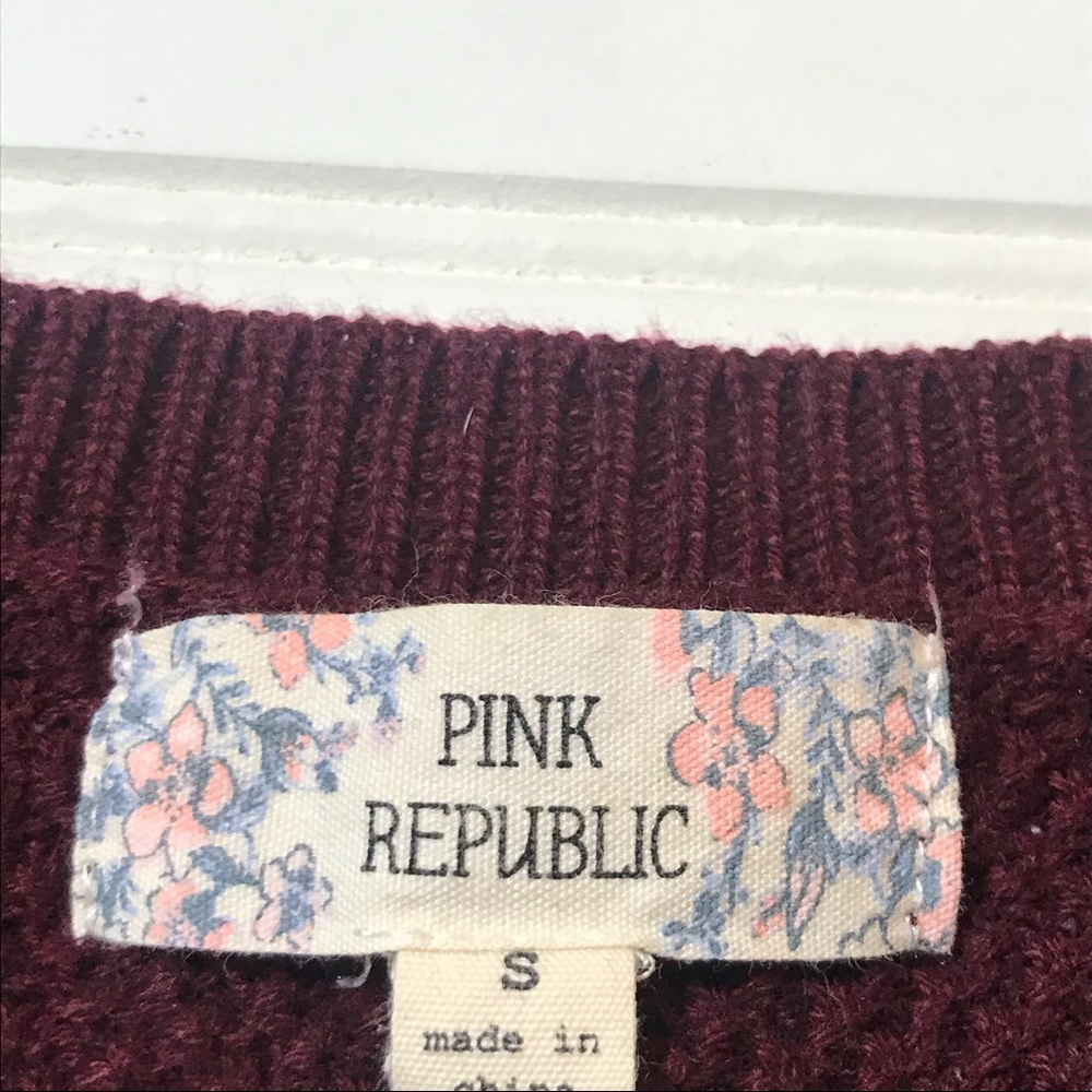 Burgundy Sweater Bundle S XS Pink Republic Lace Up + Cable Knit Cozy Fall Set - Picture 7 of 8